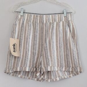 NWT Frank And Oak Linen Shorts Women's S-L 30" Waist Tan Blue